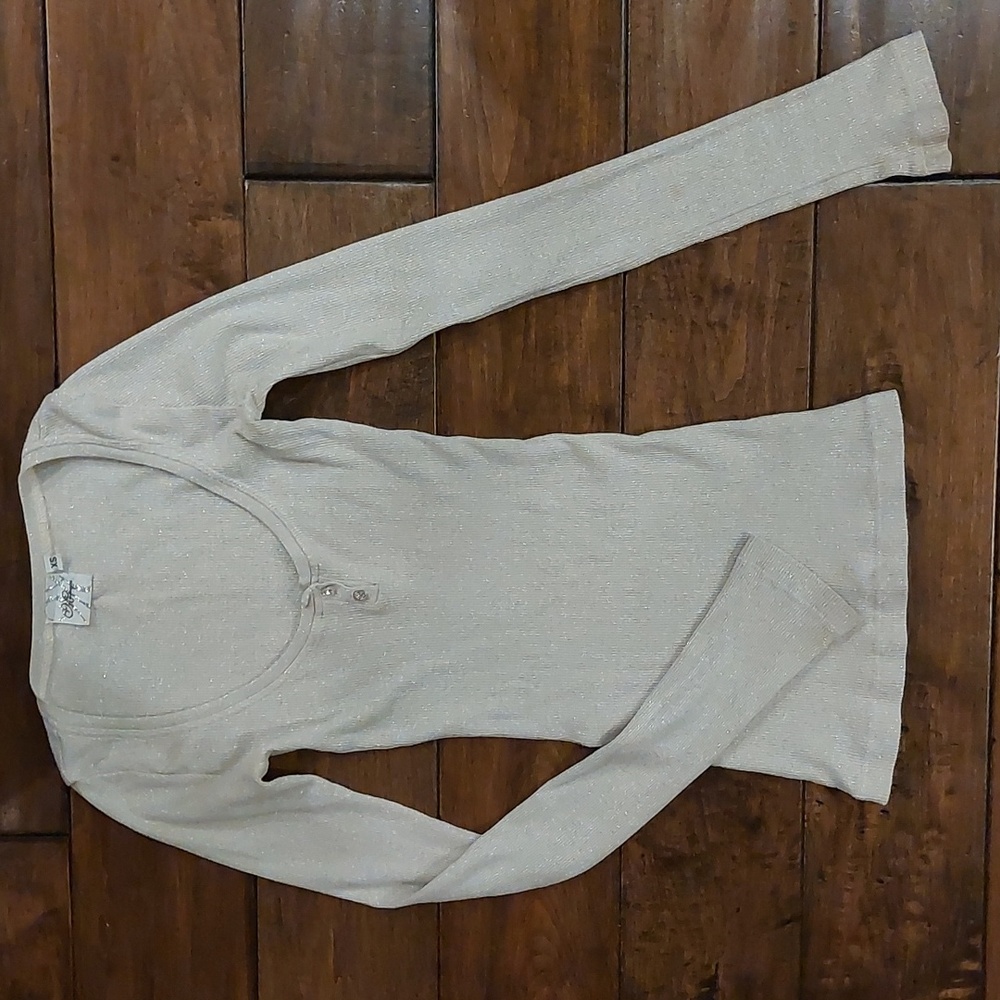 Meringue off-white sparkle long sleeve fitted top size XS